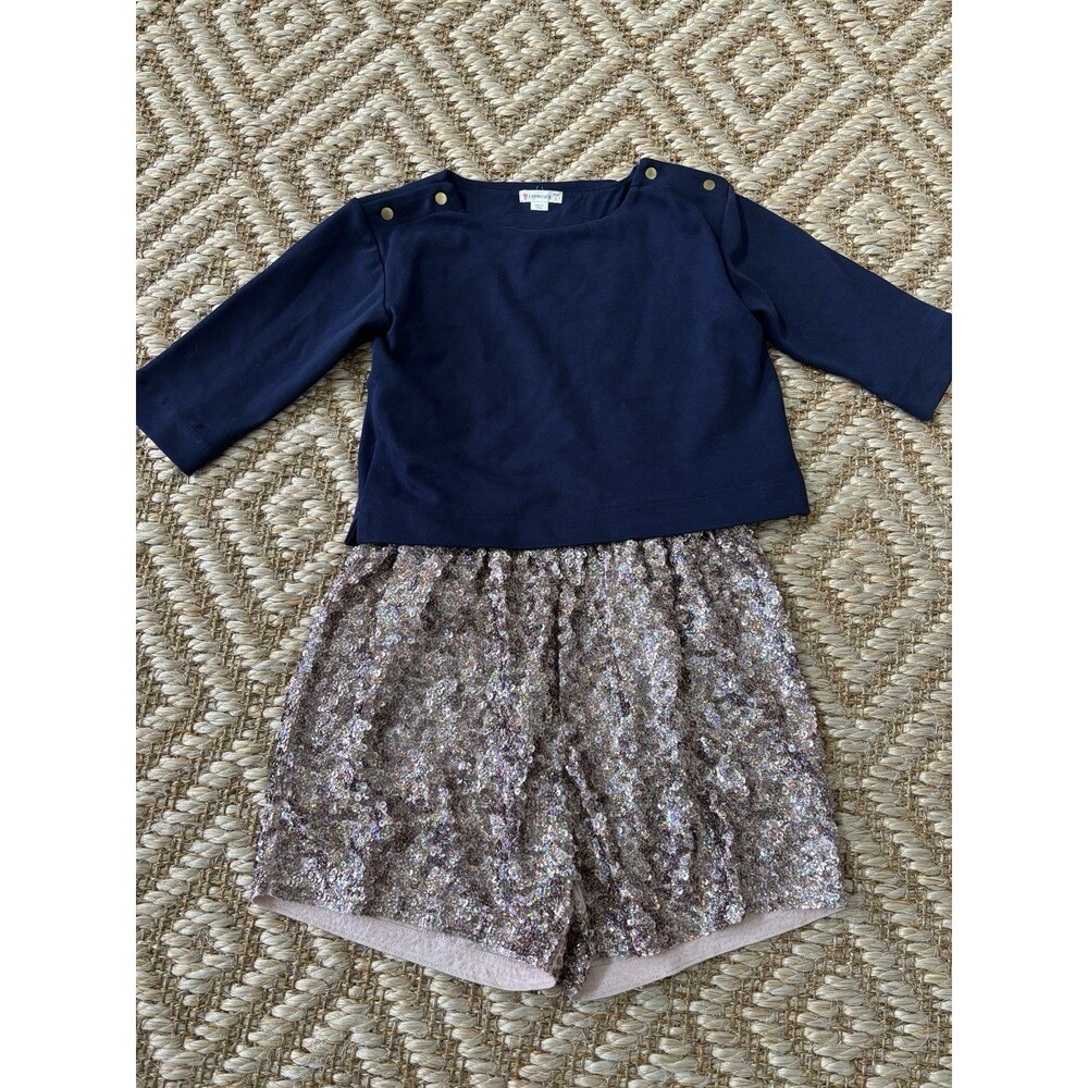J Crew Crewcuts Girls Blue Sequin Sparkle Romper Size 8